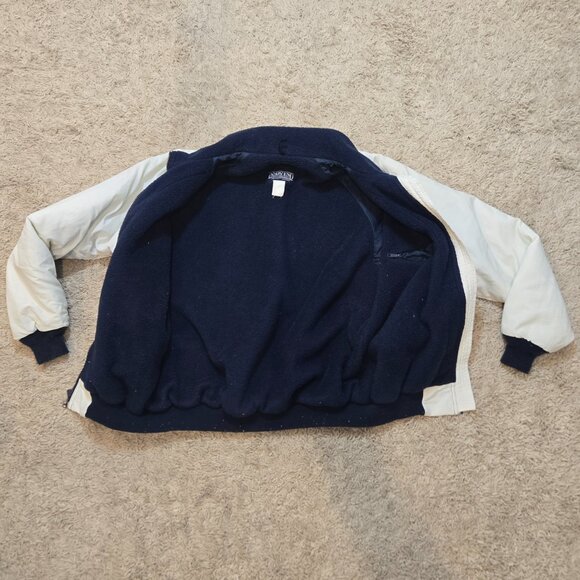 ★💗Lands' End  White & Navy Fleece Lined 1990s Vintage Classic Winter Jacket - Picture 3 of 8